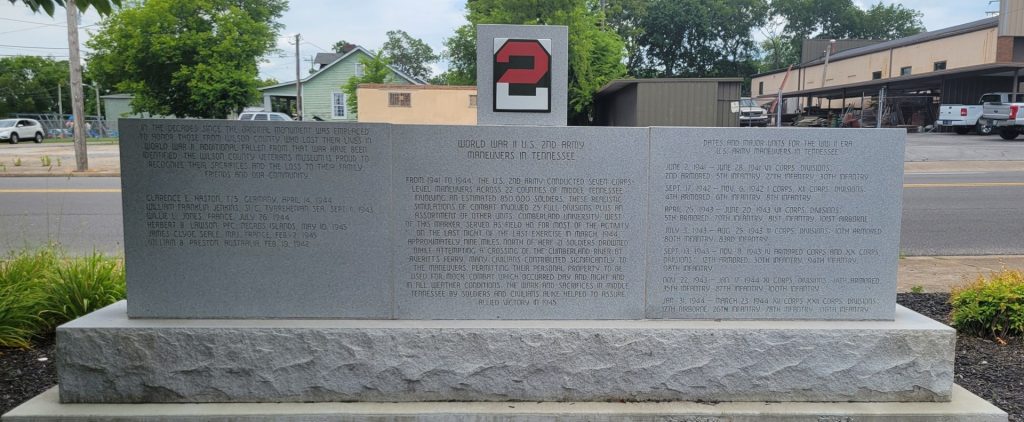 WORLD WAR II U.S. 2ND ARMY MANEUVERS IN TENNESSEE MEMORIAL