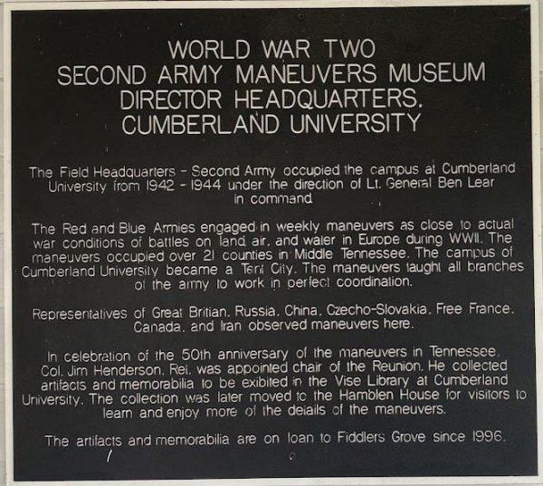 WORLD WAR TWO SECOND ARMY MANEUVERS MEMORIAL PLAQUE