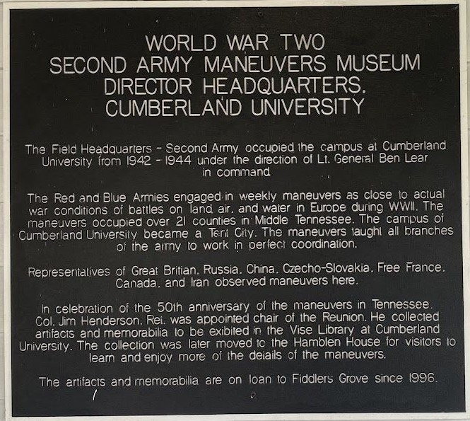 WORLD WAR TWO SECOND ARMY MANEUVERS MEMORIAL PLAQUE