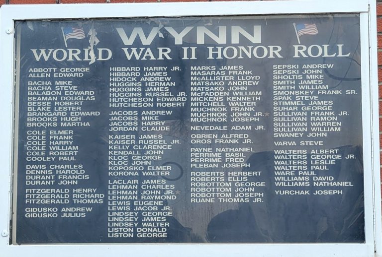 WYNN WORLD WAR II HONOR ROLL MEMORIAL PLAQUE