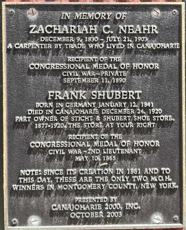 ZACHARIAH C. NEAHR AND FRANK SCHUERT MEDAL OF HONOR MEMORIAL PLAQUE