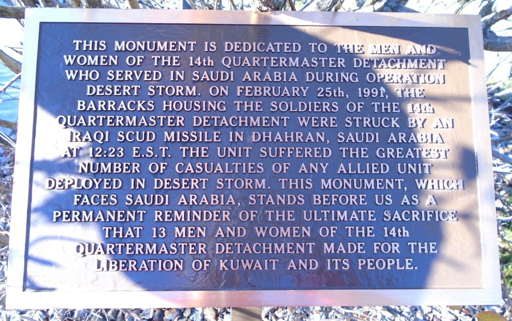 14TH QUARTERMASTER DETACHMENT WAR MEMORIAL PLAQUE A