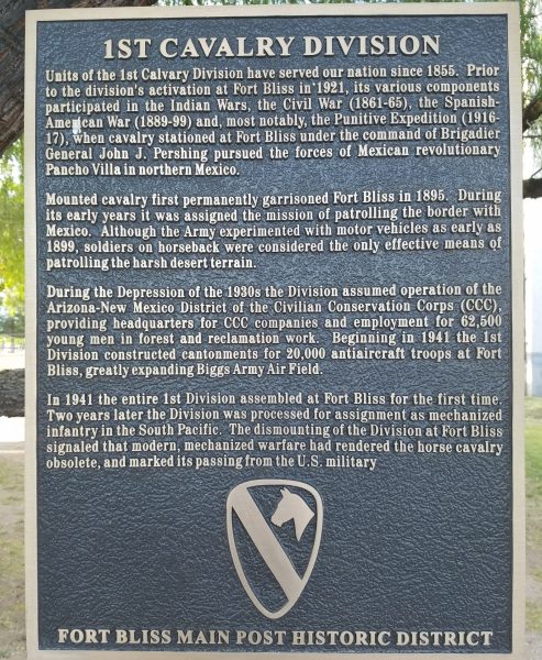 1ST CAVALRY DIVISION FORT BLISS MAIN POST MEMORIAL MARKER