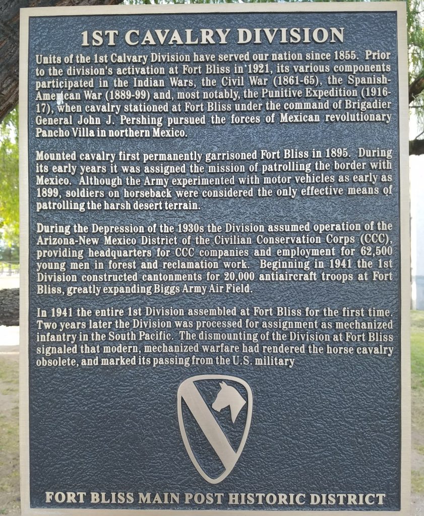 1ST CAVALRY DIVISION FORT BLISS MAIN POST MEMORIAL MARKER