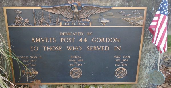 AMVETS POST 44 GORDON WAR VETERANS MEMORIAL PLAQUE