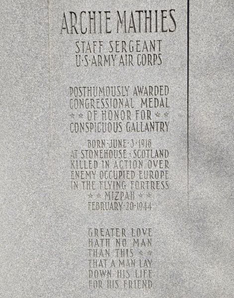 ARCHIE MATHIES MEDAL OF HONOR WAR MEMORIAL CLOSE-UP