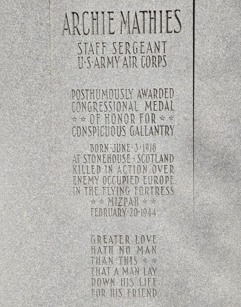 ARCHIE MATHIES MEDAL OF HONOR WAR MEMORIAL CLOSE-UP