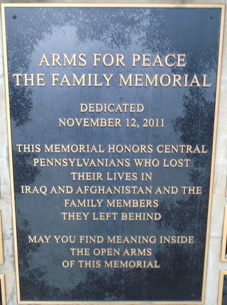 ARMS FOR PEACE THE FAMILY MEMORIAL PLAQUE A