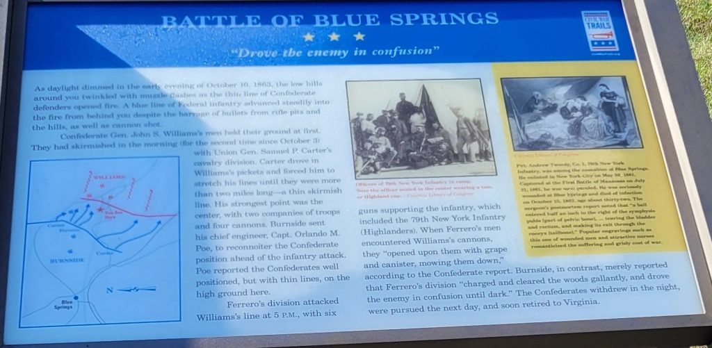 BATTLE OF BLUE SPRINGS “DROVE THE ENEMY IN CONFUSION” MEMORIAL PANEL