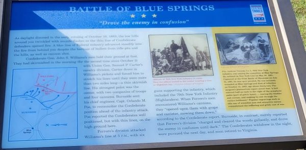 BATTLE OF BLUE SPRINGS “DROVE THE ENEMY IN CONFUSION” MEMORIAL PANEL