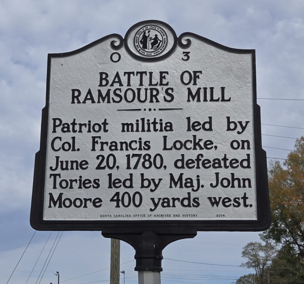 BATTLE OF RAMSUR’S MILL REVOLUTIONARY WAR MEMORIAL MARKER II