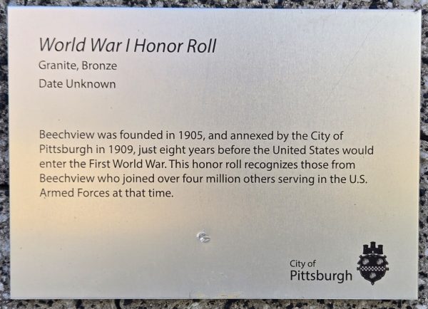 BEECHVIEW WORLD WAR I HONOR ROLL MEMORIAL PLAQUE A