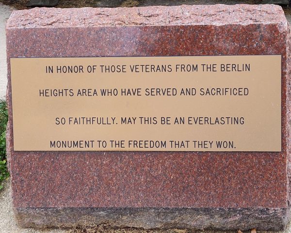 BERLIN HEIGHTS VETERANS MEMORIAL CANNON PLAQUE