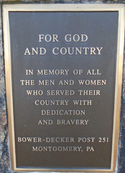 BOWER-DECKER POST 251 FOR GOD AND COUNTRY MEMORIAL PLAQUE