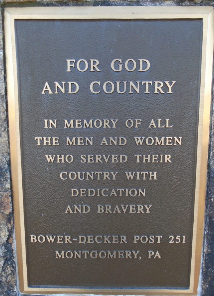 BOWER-DECKER POST 251 FOR GOD AND COUNTRY MEMORIAL PLAQUE