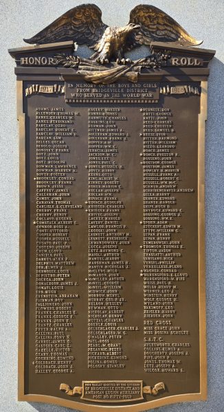 BRIDGEVILLE DISTRICT WORLD WARS HONOR ROLL MEMORIAL PLAQUE A