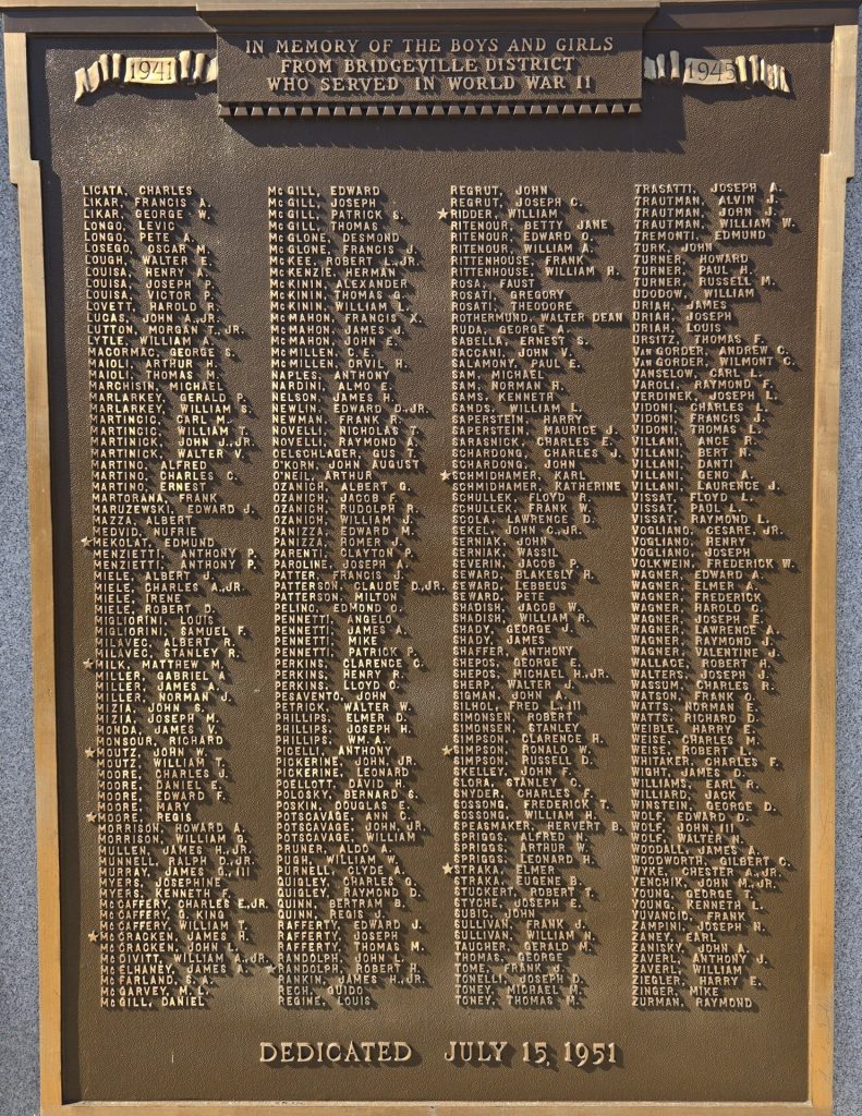 BRIDGEVILLE DISTRICT WORLD WARS HONOR ROLL MEMORIAL PLAQUE C