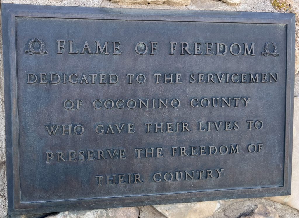 COCONINO COUNTY FLAME OF FREEDOM WAR MEMORIAL PLAQUE