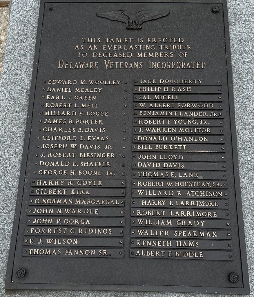 DELAWARE VETERANS DECEASED MEMBERS MEMORIAL PLAQUE A