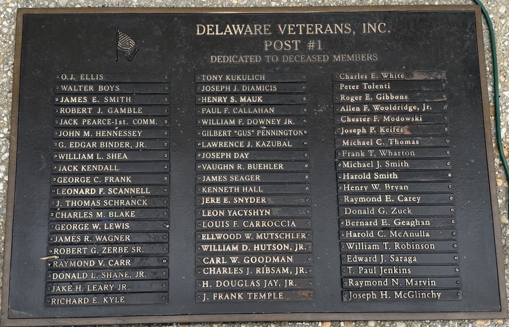 DELAWARE VETERANS DECEASED MEMBERS MEMORIAL PLAQUE C