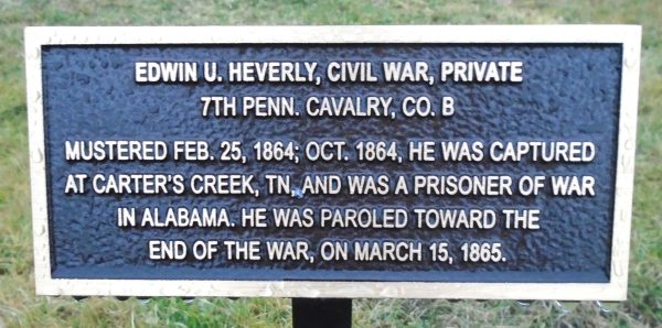 EDWIN U. HEVERLY, CIVIL WAR, PRIVATE WAR MEMORIAL PLAQUE