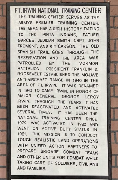 FT IRWIN NATIONAL TRAINING CENTER MEMORIAL PLAQUE