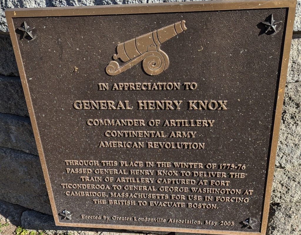 GENERAL HENRY KNOX REVOLUTIONARY WAR MEMORIAL CANNON PLAQUE