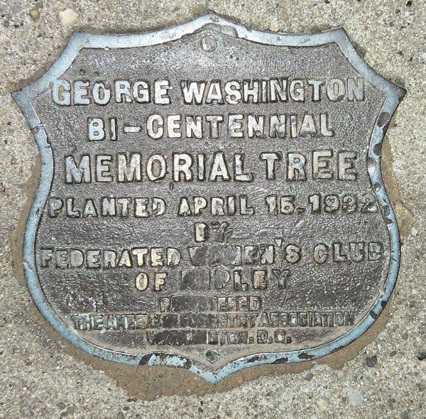 GEORGE WASHINGTON BI-CENTENNIAL MEMORIAL TREE PLAQUE