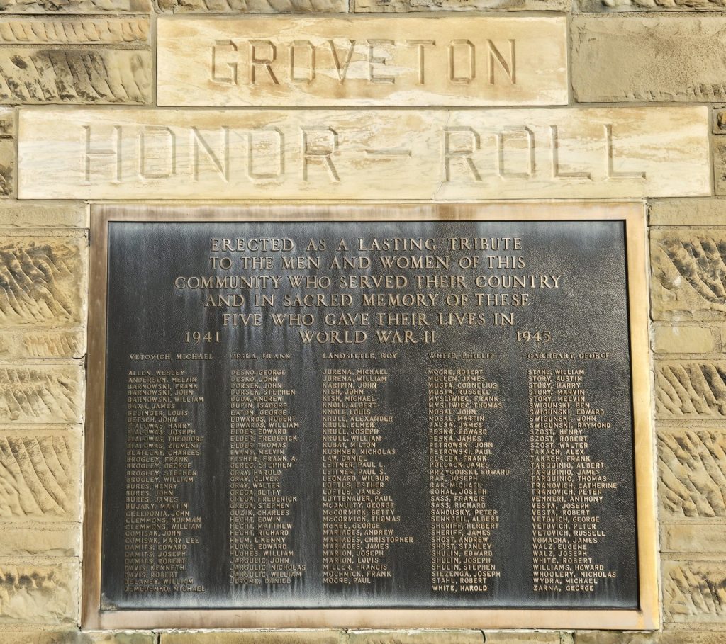GROVETON HONOR ROLL MEMORIAL CLOSE-UP