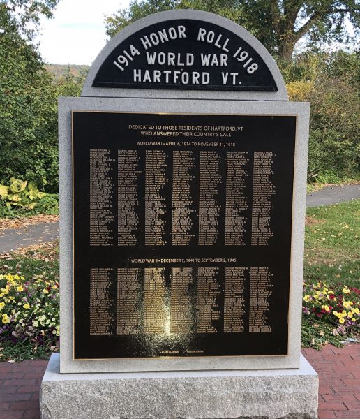 HARTFORD, VT WORLD WAR HONOR ROLL MEMORIAL FRONT