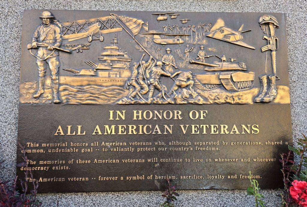 IN HONOR OF ALL AMERICAN VETERANS MEMORIAL PLAQUE