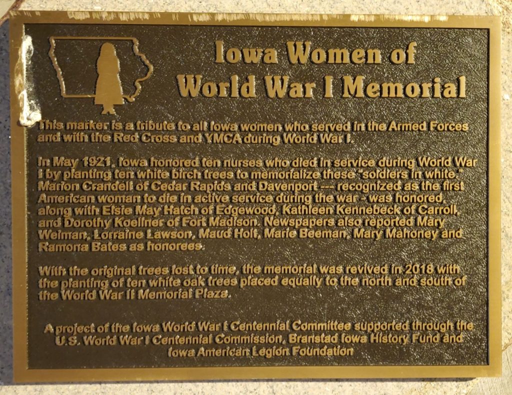 IOWA WOMEN OF WORLD WAR I MEMORIAL PLAQUE