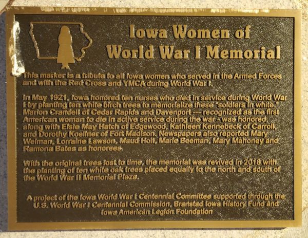 IOWA WOMEN OF WORLD WAR I MEMORIAL PLAQUE