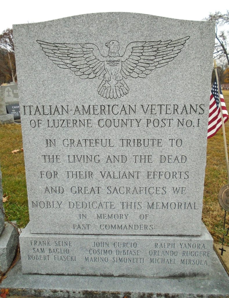 ITALIAN AMERICAN VETERANS OF LUZERNE COUNTY POST NO 1 MEMORIAL SIDE A