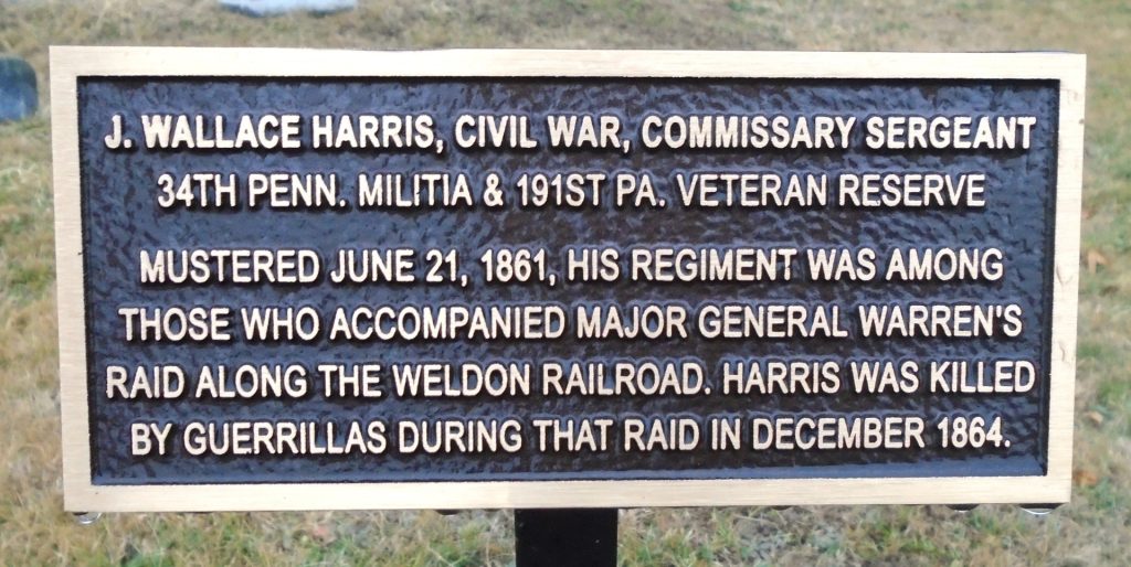 J. WALLACE HARRIS, CIVIL WAR COMMISSARY SERGEANT MEMORIAL PLAQUE