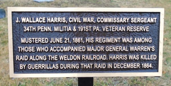 J. WALLACE HARRIS, CIVIL WAR COMMISSARY SERGEANT MEMORIAL PLAQUE