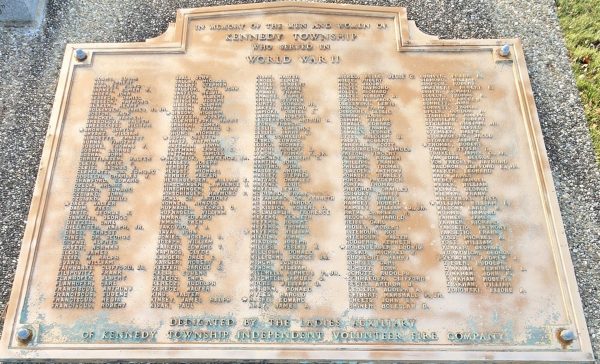 KENNEDY TOWNSHIP WORL.D WAR II HONOR ROLL MEMORIAL PLAQUE