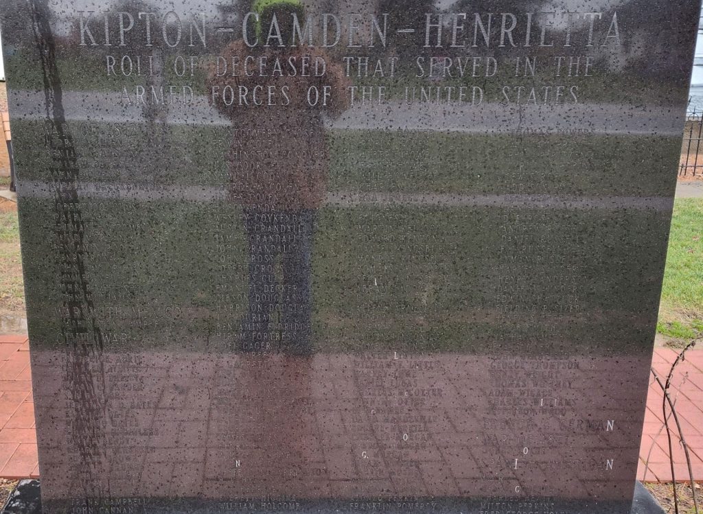 KIPTON-CAMDEN-HENRIETTA ROLL OF DECEASED WAR MEMORIAL STONE A