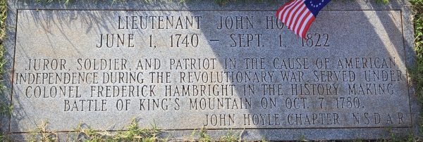 LIEUTENANT JOHN HOYLE REVOLUTIONARY WAR MEMORIAL TABLET