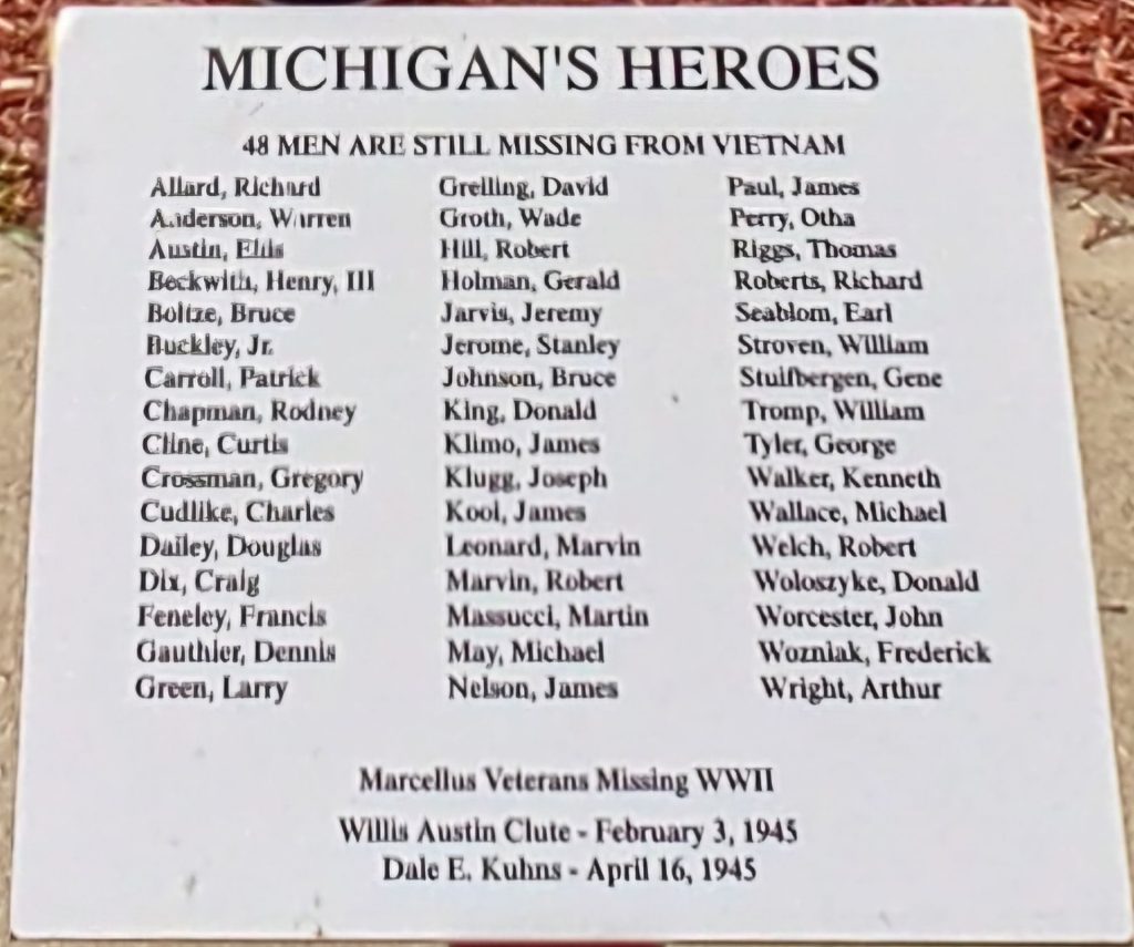 MICHIGAN’S HEROES VIETNAM WAR MIA MEMORIAL PLAQUE