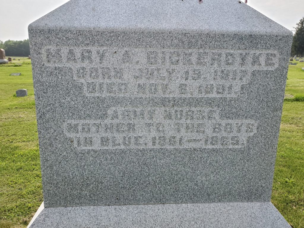 MARY A. BICKERDYKE MEMORIAL CEMETERY STONE CLOSE-UP