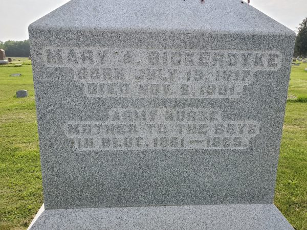 MARY A. BICKERDYKE MEMORIAL CEMETERY STONE CLOSE-UP