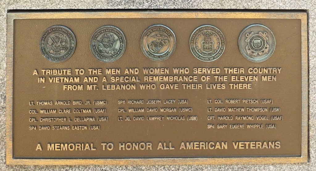 MT. LEBANON VIETNAM VETERANS MEMORIAL PLAQUE