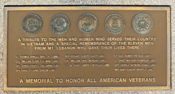 MT. LEBANON VIETNAM VETERANS MEMORIAL PLAQUE