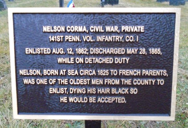 NELSON CORMA, CIVIL WAR, PRIVATE WAR MEMORIAL PLAQUE