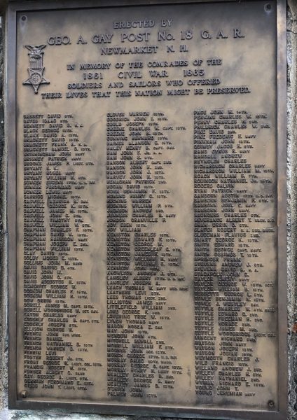NEWMARKET N.H. CIVIL WAR MEMORIAL PLAQUE