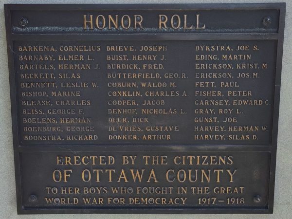 OTTAWA COUNTY GREAT WORLD WAR MEMORIAL PLAQUE A