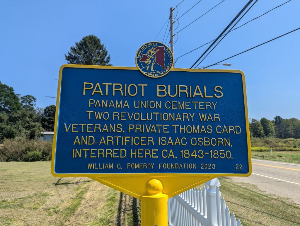 PATRIOTS BURIAL PANAMA UNION CEMETERY REVOLUTIONARY WAR MEMORIAL MARKER
