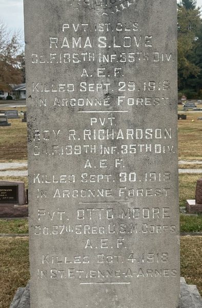 PEACEFUL VALLEY CEMETERY WORLD WAR I MEMORIAL STONE