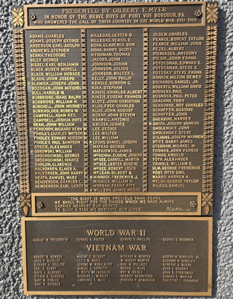 PORT VUE BOROUGH HONOR ROLL WAR MEMORIAL PLAQUE A